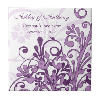 Azulejo De Cerámica Púrpura Floral blanca Boda personalizada Tile