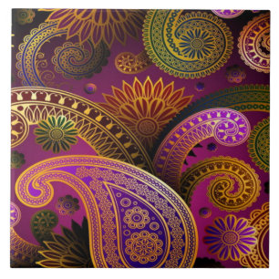 Azulejo De Cerámica Púrpura Paisley