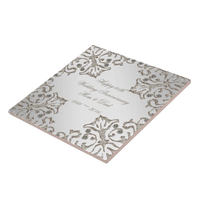 Azulejo De Cerámica Purpurina 60.º aniversario de Boda de diamantes (Lado)