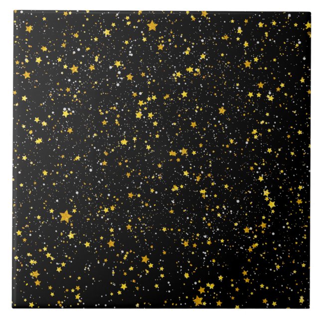 Azulejo De Cerámica Purpurina Stars3 - Negro del oro (Frente)
