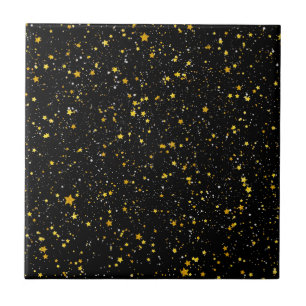 Azulejo De Cerámica Purpurina Stars3 - Negro del oro