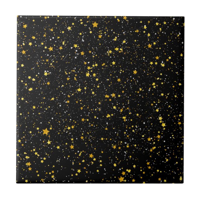 Azulejo De Cerámica Purpurina Stars3 - Negro del oro (Frente)