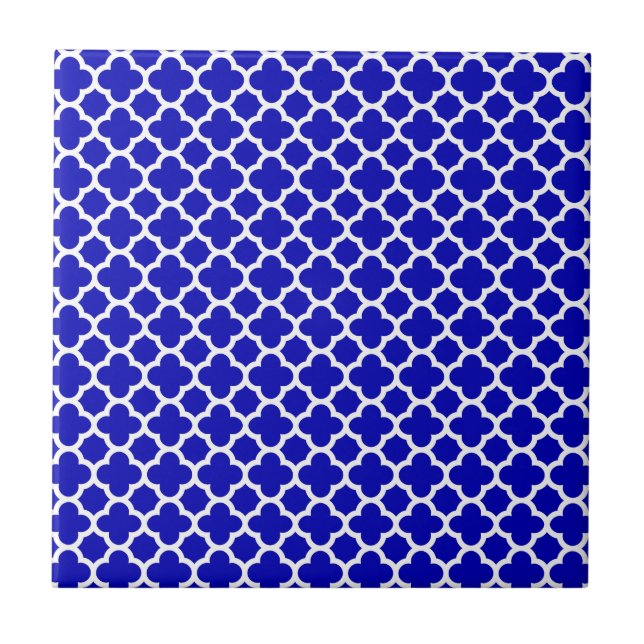 Azulejo De Cerámica Quatrefoil blanco azul (Frente)