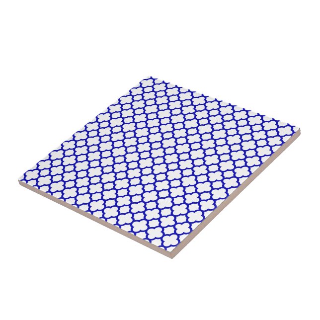 Azulejo De Cerámica Quatrefoil blanco azul marino (Lado)