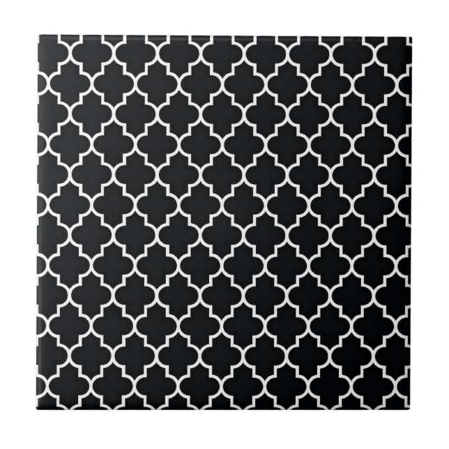 Azulejo De Cerámica Quatrefoil blanco y negro (Frente)