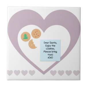 Azulejo De Cerámica Queridos Santa Cookies Traen Juguetes Corazón Púrp