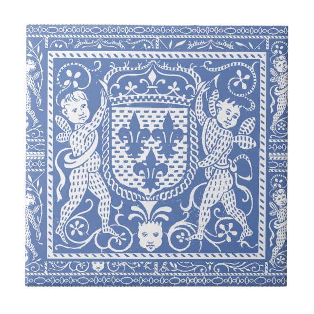 Azulejo De Cerámica Querubes azules y blancas del renacimiento (Frente)
