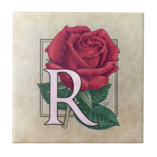 Azulejo De Cerámica R para Rosas Monograma Floral Flor