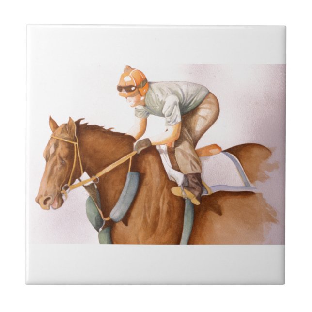 Azulejo De Cerámica Race Horse y Jockey (Frente)