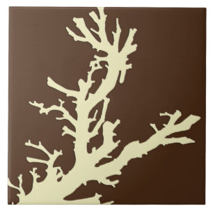 Azulejo De Cerámica Rama de coral - marrón cacao y beige