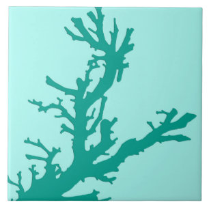 Azulejo De Cerámica Rama de coral: turquesa y agua