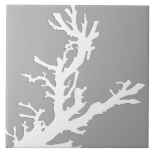 Azulejo De Cerámica Rama de coro - blanco sobre gris plateado