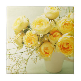 Azulejo De Cerámica ramo rosa amarillo