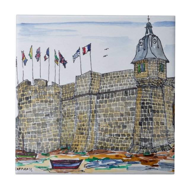 Azulejo De Cerámica Ramparts y Puerta de Concarneau| Bretaña, Francia (Frente)