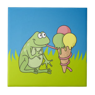 Azulejo De Cerámica Rana con icecream