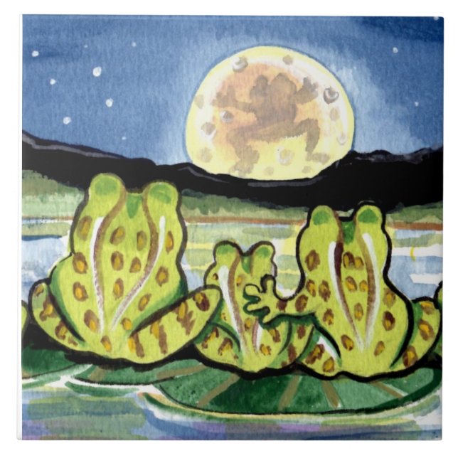 Azulejo De Cerámica Ranas de la luna Noche de la familia Pond 6" Tile  (Frente)