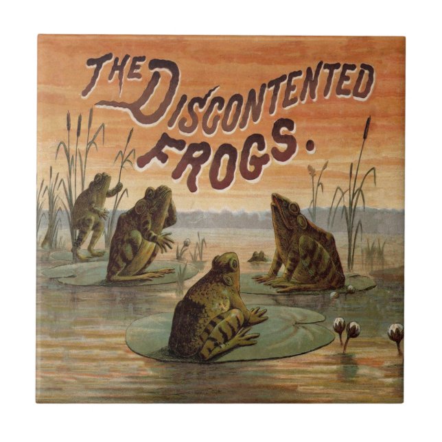 Azulejo De Cerámica Ranas Lily Pads Moon Ilustracion (Frente)