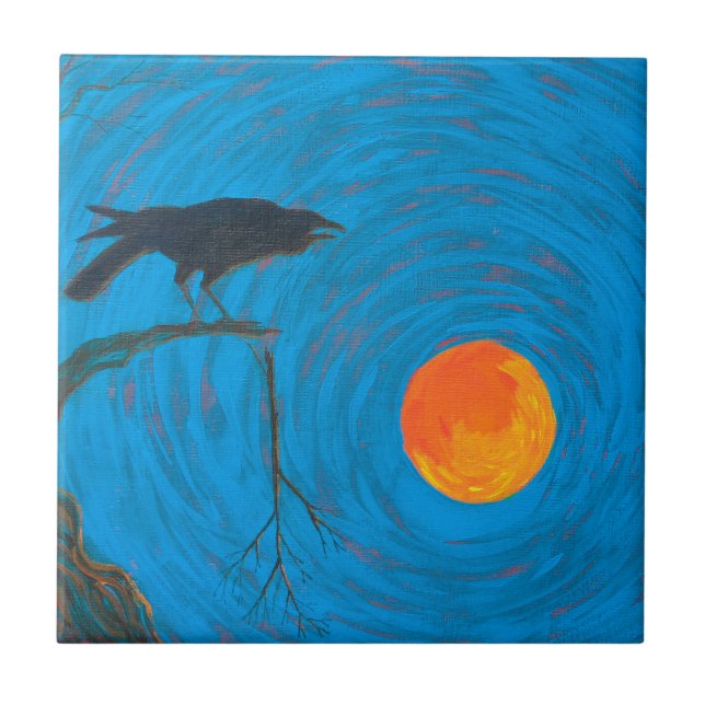 Azulejo De Cerámica Raven y Luna llena (Frente)