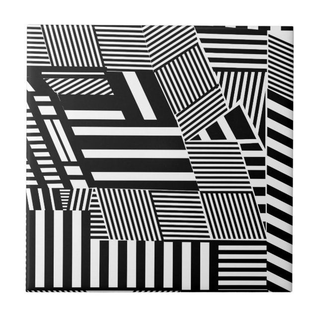 Azulejo De Cerámica Raya blanco y negro clásica (Frente)