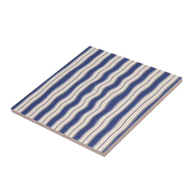 Azulejo De Cerámica Rayas azules y blancas onduladas (Lado)