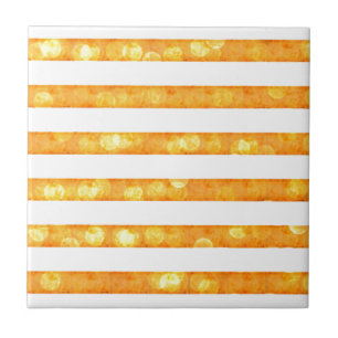 Azulejo De Cerámica Rayas Bokeh Naranja Y Blanco