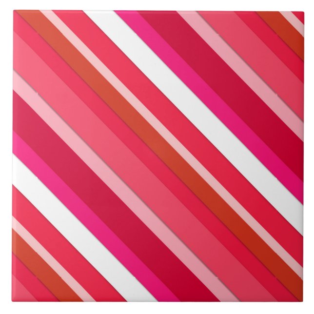 Azulejo De Cerámica Rayas de caramelos estratificadas - rojo, rosa y b (Frente)