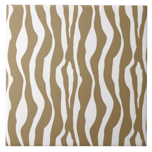 Azulejo De Cerámica Rayas de cebra - Taupe Tan y Blanco (Frente)