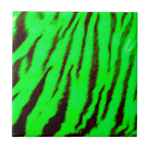Azulejo De Cerámica Rayas de tigre verde salvaje y vibrante