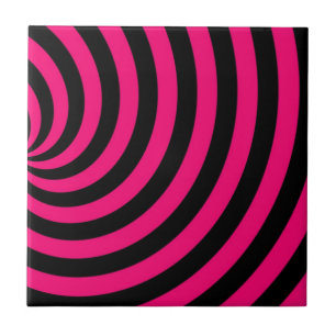 Azulejo De Cerámica Rayas en espiral rosadas y negras
