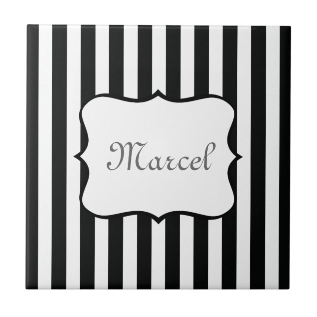 Azulejo De Cerámica Rayas francesas en negro (Frente)