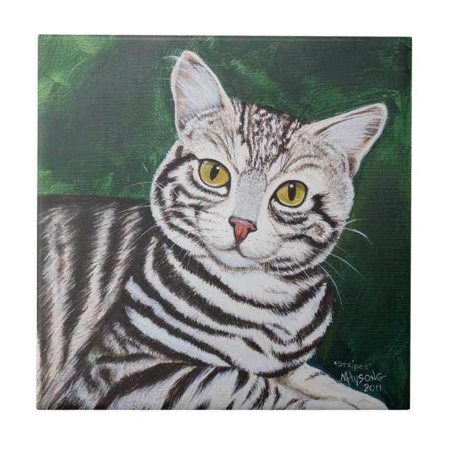 Azulejo De Cerámica Rayas, gato de Tabby (Frente)