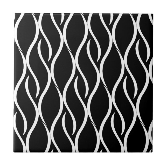 Azulejo De Cerámica Rayas modernas blancos y negros abstractas de la (Frente)