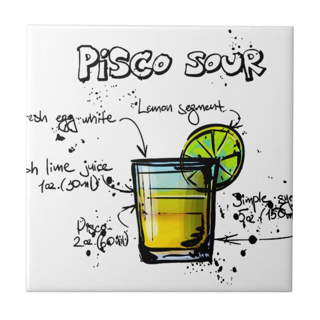 Azulejo De Cerámica Receta amarga del cóctel de Pisco (Frente)