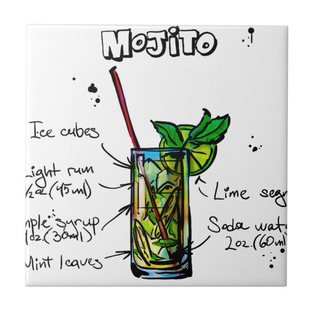 Azulejo De Cerámica Receta del cóctel de Mojito (Frente)