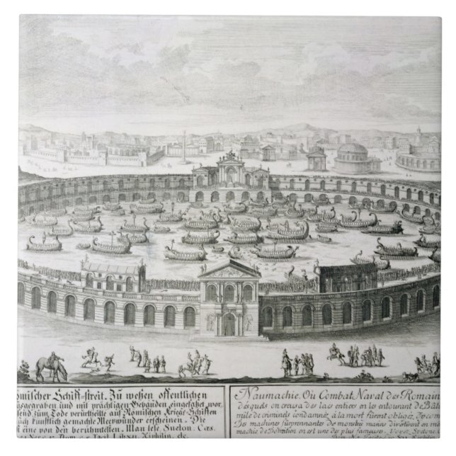 Azulejo De Cerámica Reconstrucción de una batalla naval romana, de (Frente)