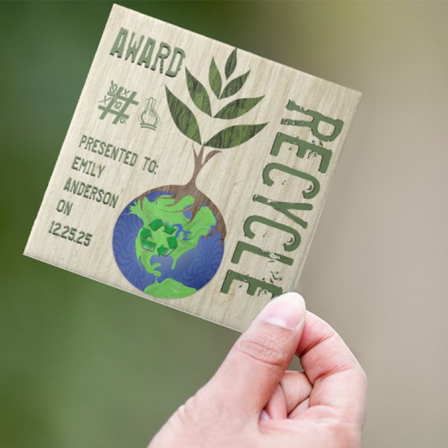 Azulejo De Cerámica Recycle Award Tree Earth Globe Wood Grain (Subido por el creador)