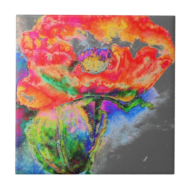 Azulejo De Cerámica Red Poppy -gris (Frente)