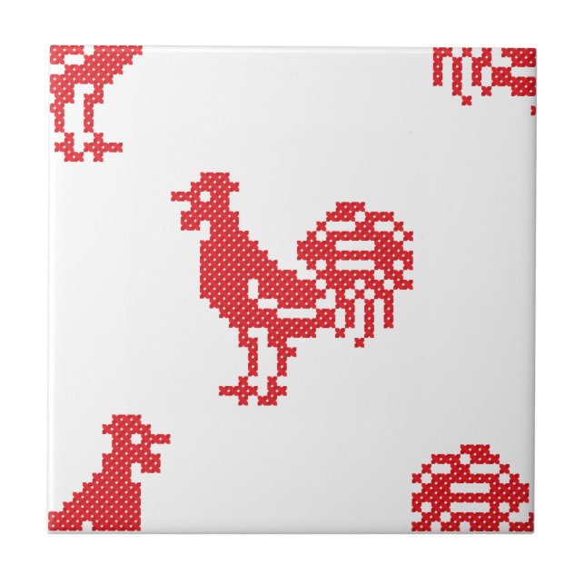 Azulejo De Cerámica Red Roosters (Frente)