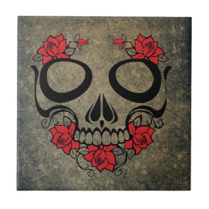 Azulejo De Cerámica Red Rose Skull