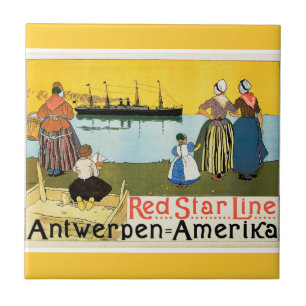 Azulejo De Cerámica Red Star Line ~ Antwerpen-Amerika