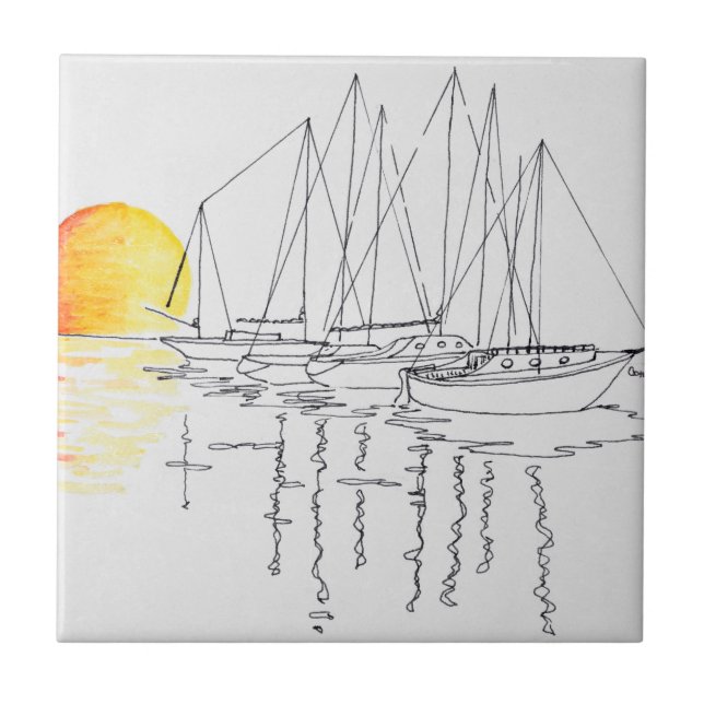 Azulejo De Cerámica Reflejo de velero| Concarneau, Bretaña (Frente)