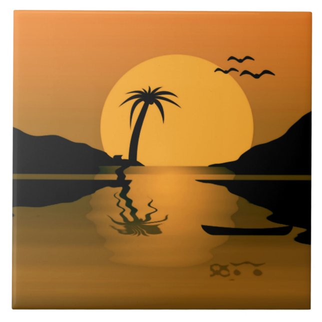 Azulejo De Cerámica Reflejo del atardecer de verano (Frente)