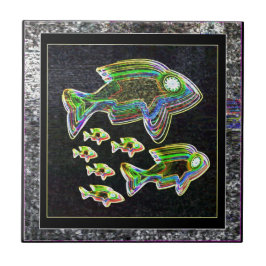 Azulejo De Cerámica Reflexión iluminada: peces con luz de inundación