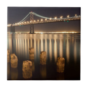 Azulejo De Cerámica Reflexiones de la noche del puente de la bahía de