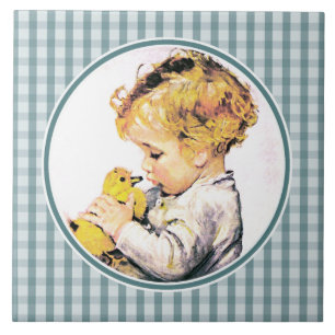 Azulejo De Cerámica Regalo de Pascua de bebé niño vintage con patito