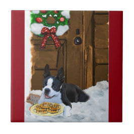 Azulejo De Cerámica Regalos de Navidades de Boston Terrier
