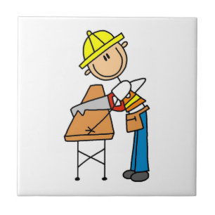 Azulejo De Cerámica Regalos de trabajador de construcción aserrando ma