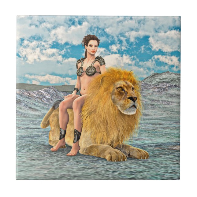 Azulejo De Cerámica Reina León Fantasía (Frente)
