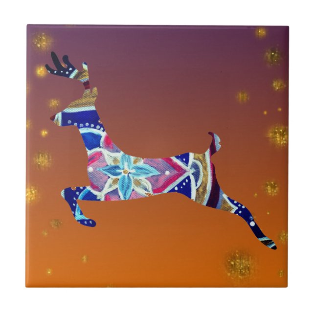 Azulejo De Cerámica Reindeer Deer Mandala Cerámica Foto Tile (Frente)