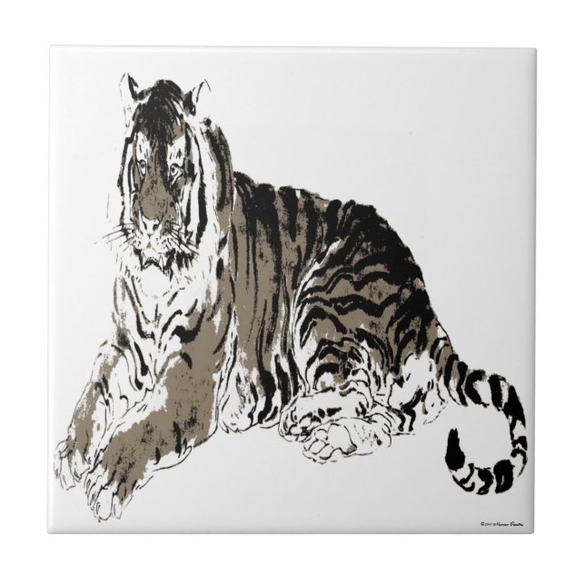 Azulejo De Cerámica Relajación del mosaico de tigres (Frente)